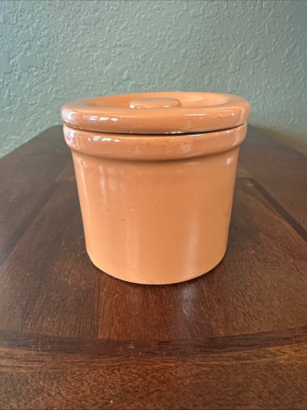 Vintage Peach Ceramic Mini Crock / Studio Pottery Salt Cellar with Lid